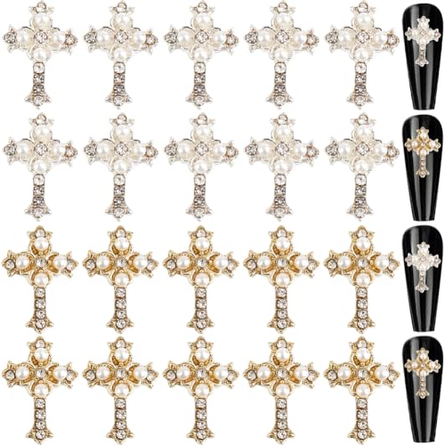 CRASPIRE 40Pcs Cross Nail Charms 3D Y2K Rhinestone Metal Alloy Studs