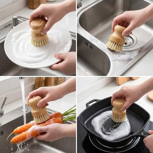 Bamboo Dish Scrub Brush & Pan Scraper Set - Eco-Friendly Kitchen Tools