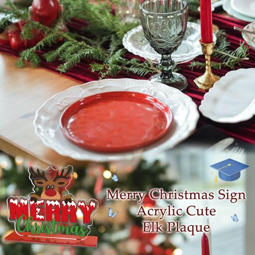Merry Christmas Sign Acrylic Reindeer Tabletop Decor Plaque