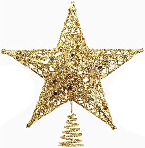 Metal Glittered Christmas Tree Topper Star - Gold Treetop Decoration for Holiday Tree