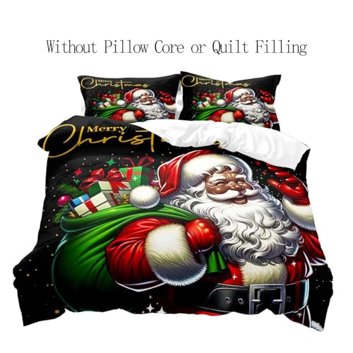 Black Santa Duvet Cover Set King Bedding Holiday Christmas Home Decor - No Comforter