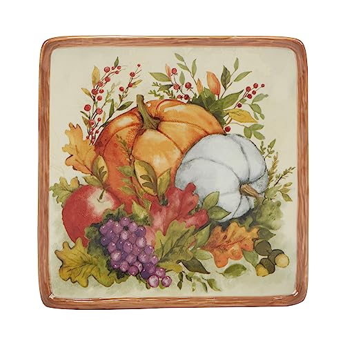 Harvest Blessings Set of 4 Ceramic Canape Plates ? Perfect for appetizers, desserts, or small bites, these festive plates bring fall cheer and elegant seasonal style to your entertaining table