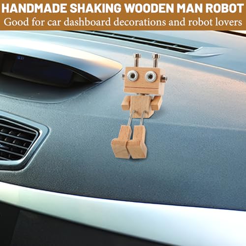 Wooden Robot Car Dashboard Decor - Fun Shaking Feet Doll