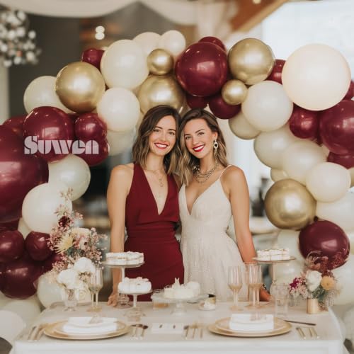 Burgundy Balloon Garland Arch Kit - 153Pcs with Gold Accents