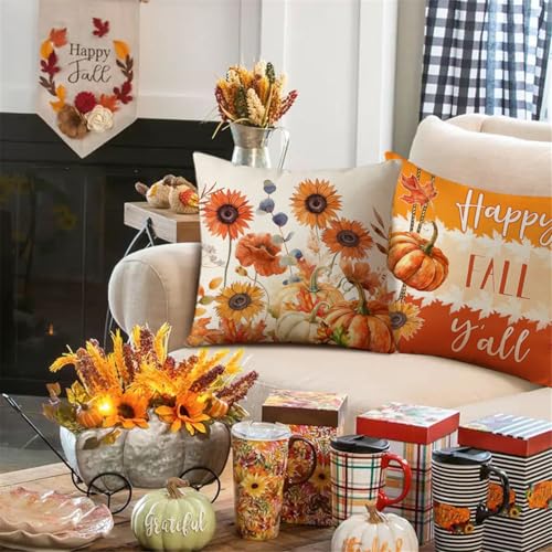 NIGHTWISH Fall Pillow Covers Set of 4 - Floral Pumpkin Decor