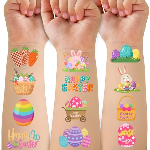 Easter Temporary Tattoos for Kids - 50 Pcs Cute Bunny & Egg Party Favors