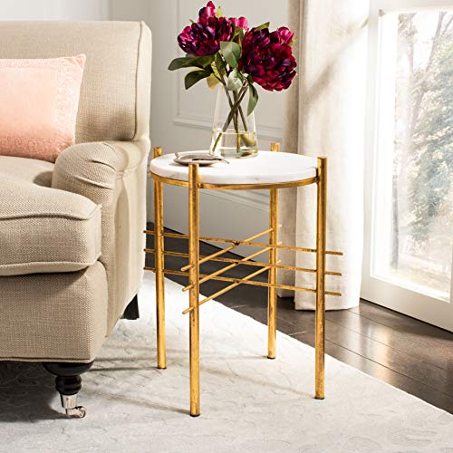 Safavieh Home Jenesis White Marble and Gold Round Accent Table
