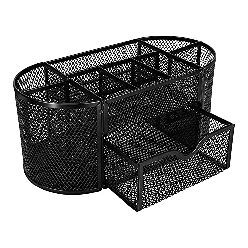 Amazon Basics Mesh Desk Organizer with Pen Holder & Drawer, Black