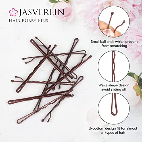 JASVERLIN Brown Bobby Pins 100 Pcs 2 Inch Metal Hair Pins for Updos