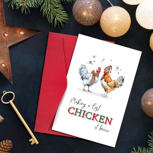 Funny Christmas Card with Envelopes - Hen Design, 8" x 5.3"