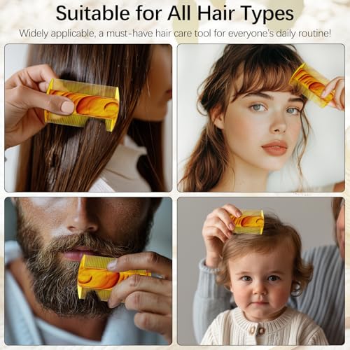 Zoolinn 4-Pack Amber Swirl Fine-Tooth Plastic Hair Combs - Dual-Sided