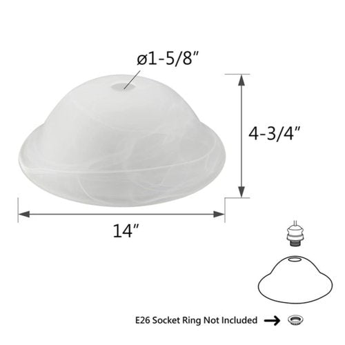 Aspen Creative 23510-11,Alabaster Replacement Glass Shade for Medium Base Socket Torchiere Lamp, Swag Lamp and Pendant, 14" Diameter x 4-3/4" High.