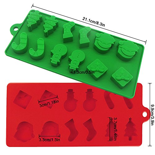 3 Pack Christmas Silicone Candy Molds for Holiday Cake Decoration - Red & Green