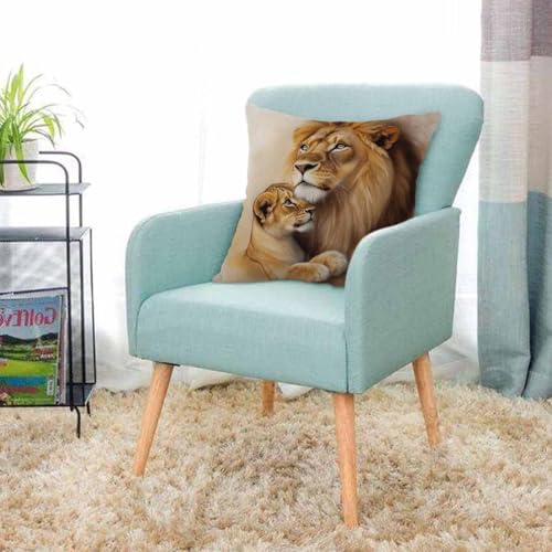 AOYEGO Lion and Cub Throw Pillow Cover - 18x18 Inch Cotton Linen Cushion