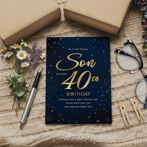 Son 40th Birthday Card - Premium Navy & Gold A5 Milestone Greeting Card