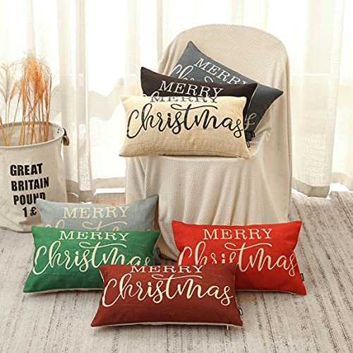 TRENDIN Christmas Lumbar Throw Pillow Cover, Black 20x12 Linen Cushion Case
