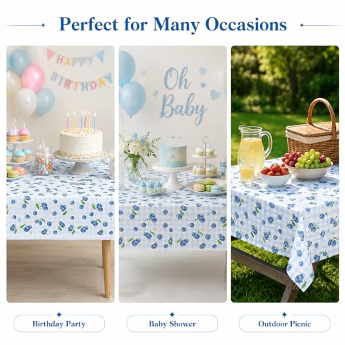 Blueberry Disposable Tablecloths - 3 Pack, 54"x108" Summer Design
