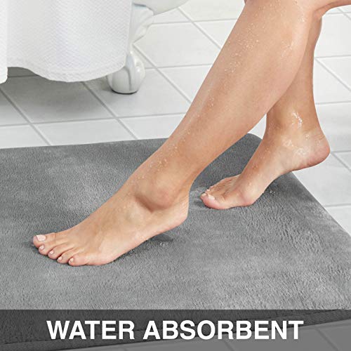 Genteele Memory Foam Bath Mat 17" x 24" Grey - Non-Slip, Absorbent & Cozy