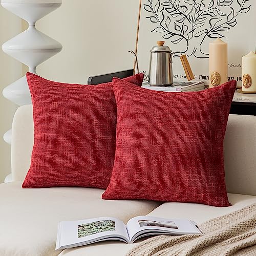 Christmas Farmhouse Decorative Throw Pillow Covers - 20x20 Inch Red, Pack of 2