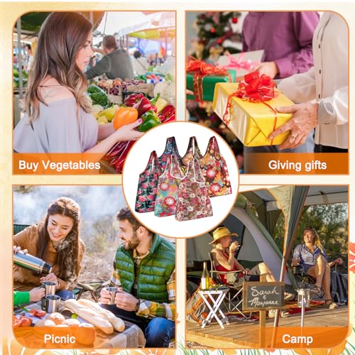 MIAHART Foldable Reusable Grocery Tote Bags - Waterproof Nylon, Cute Floral Design