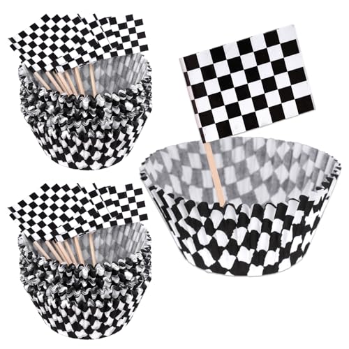 Racing Car Cupcake Liners and Toppers - 100 Pcs Set