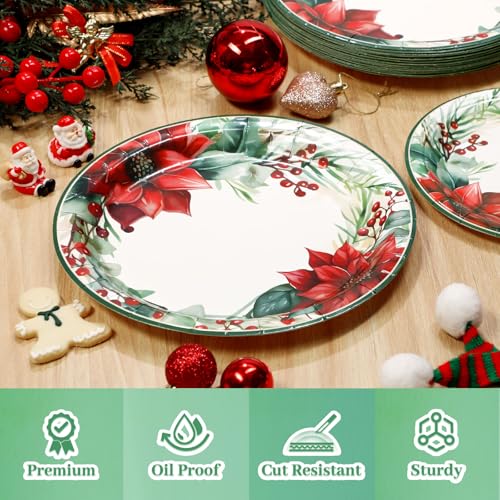 Christmas Paper Plate and Napkin Set - 200 Heavy Duty Disposable Dinnerware