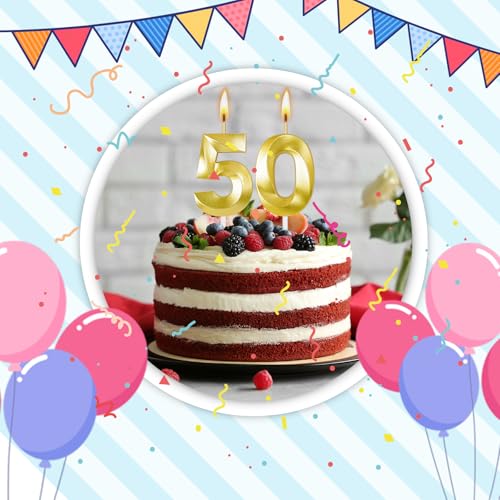 Gold Number 50 Candle for 50th Birthday Cake Topper