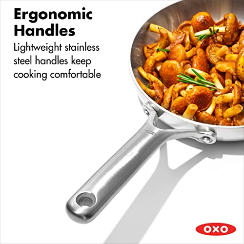 OXO Mira Tri-Ply Stainless Steel, 8" Frying Pan Skillet, Induction, Multi Clad, Dishwasher and Metal Utensil Safe