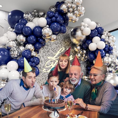 Navy Blue Silver Balloon Arch Kit - 53 Balloons for Parties