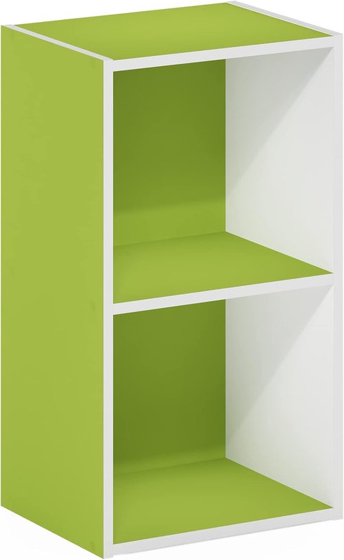 Furinno PASIR 2-Tier Modern Bookshelf - Easy Assembly Open Shelves Bookcase | Green/White Finish