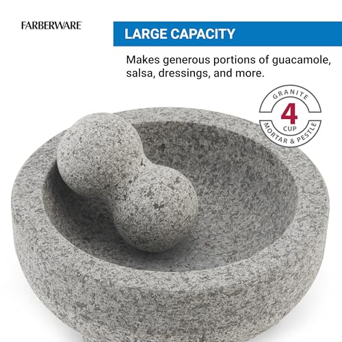 Farberware Professional Granite Molcajete Mortar and Pestle Stone Grinder, 4-Cup