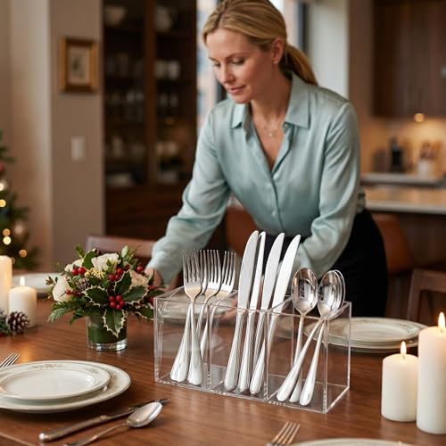 Daxilonyz 3-Section Acrylic Cutlery Organizer, Transparent Medium Holder