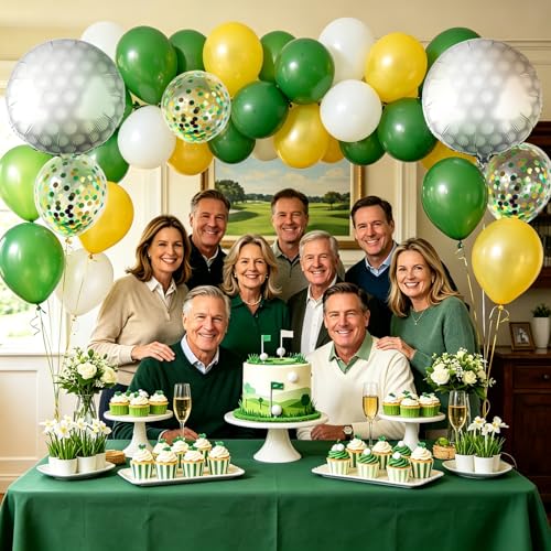 Golf Party Balloon Set - 12 Inch Green & Yellow Latex + 18 Inch Foil