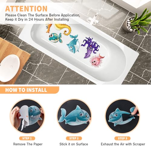 Non-Slip Bathtub Stickers - 12 PCS Cute Sea Creature Safety Decals