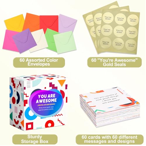 60 Unique Affirmation Cards with Envelopes for Encouragement & Gratitude