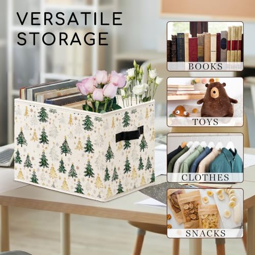 Christmas Tree Cube Storage Bin - Rustic Laundry & Home Decor, 14x11x11 inches