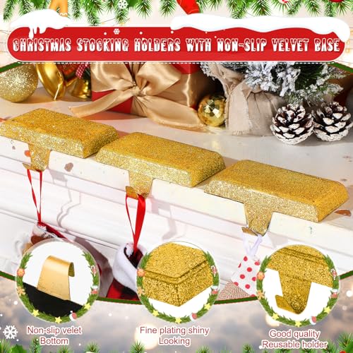 Gold Christmas Stocking Holders Set of 12 - Mantle Hooks for Holiday Decor