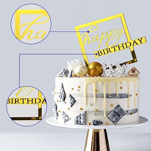 10 Gold Happy Birthday Acrylic Cake Toppers - 10 Unique Designs