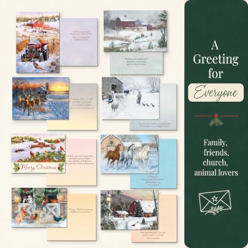 Vintage Christmas Cards Set with Envelopes - 20 Holiday Greeting Cards