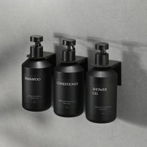 JANXIN Shampoo and Conditioner Dispenser Set of 3 for Wall Mount,16.9 fl oz Drill Free Shower Soap Bottles with Labels,Refillable Body Wash Dispensers for Bathroom Decor (Black Bottles +Black Pumps)