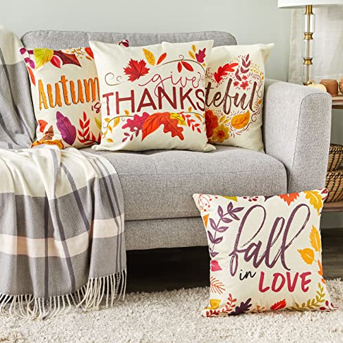Juvale Fall Throw Pillow Covers, 17x17 Inch Autumn Decorative Set of 4