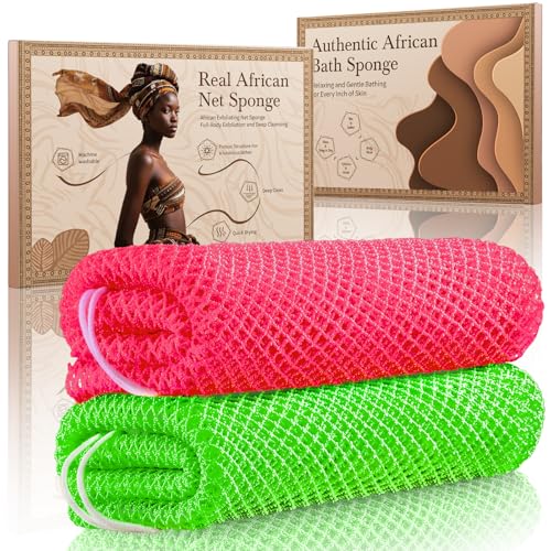 African Exfoliating Net Sponge 2-Pack - Extra Long Body Scrubber for Shower