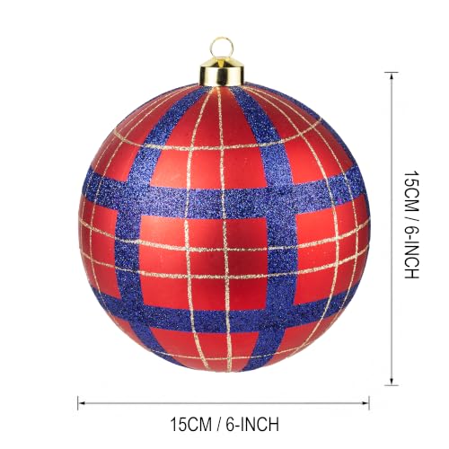 Christmas Tartan Ball Ornaments Set of 4 - Red Blue Plaid 6-Inch