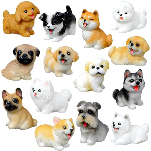 Mini Dog Figurines Set - 14 Assorted Resin Puppy Collectibles