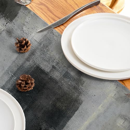Black Grey Watercolor Table Runner 13x108 Inches - Durable Polyester Linen Blend