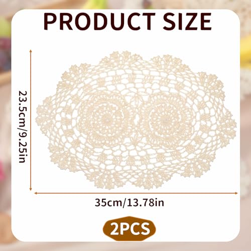 Fampery 2-Pack Vintage Crochet Lace Placemats, 10x14 Inch Cotton Doilies