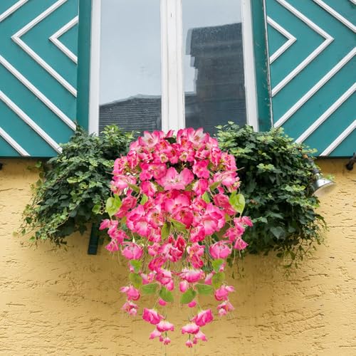 Artificial Pink Hibiscus Hanging Flowers - 2Pcs UV Resistant Silk Vines