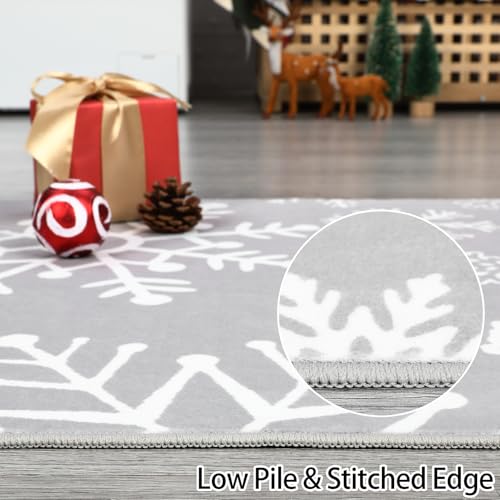 8x10 Feet Christmas Snowflake Area Rug - Grey Holiday Floor Cover