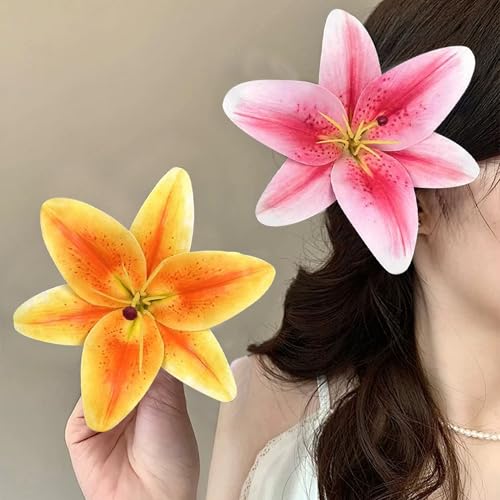 JazSwirl 3PCS Hawaiian Flower Hair Clips 4.3 Inch Tropical Hibiscus