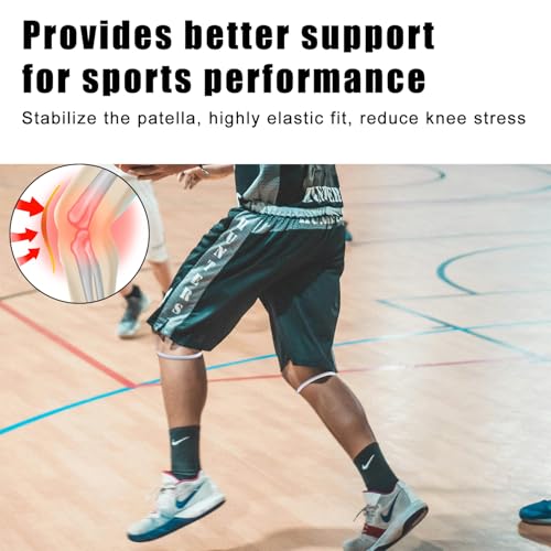 2pcs Patellar Tendon Support Strap Knee Band for Kids, Silicone Patella Knee Brace Elastic Knee Pain Strap for Basketball Running Hiking Jumpers Soccer Volleyball Sports (Fluorescent White)